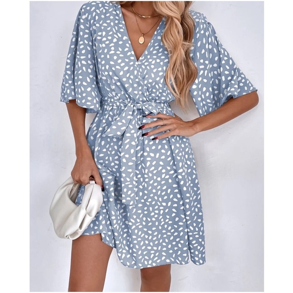 Boho coral Leopard Print Butterfly Sleeve Mini Dress - Picture 11 of 11